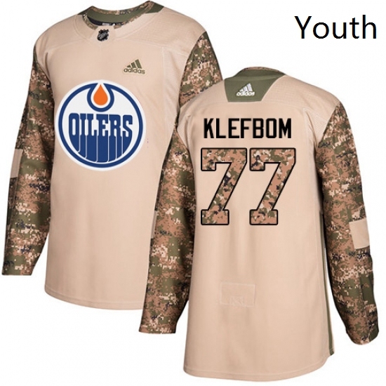 Youth Adidas Edmonton Oilers 77 Oscar Klefbom Authentic Camo Veterans Day Practice NHL Jersey